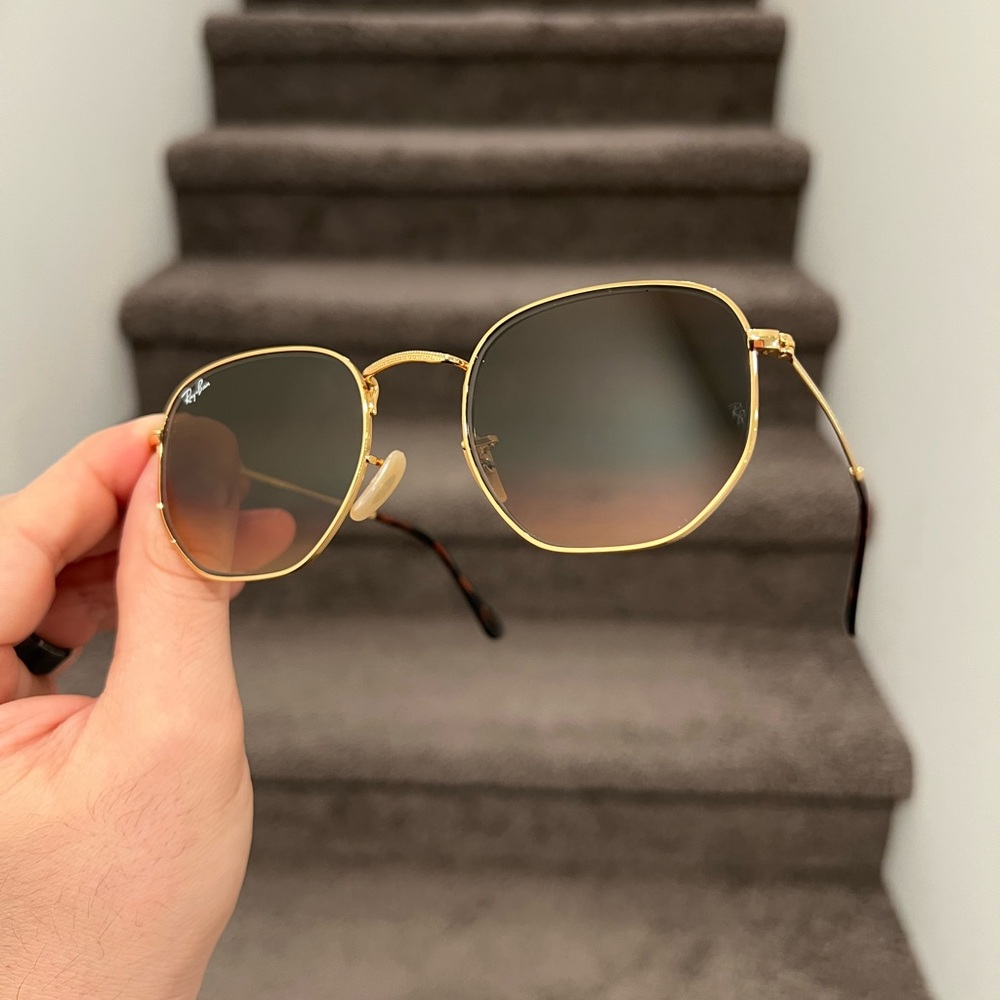 New Ray-Ban Hexagonal RB3548 Sunglasses 51mm Gold Brown Gradient